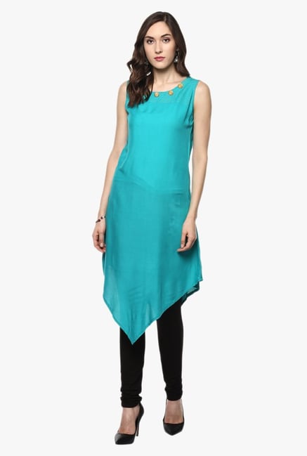 Avaana Green Round Neck Rayon Kurta Avaana Green Round Neck Rayon Kurta