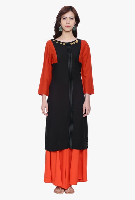 Avaana Black Round Neck Rayon Kurta Avaana Black Round Neck Rayon Kurta