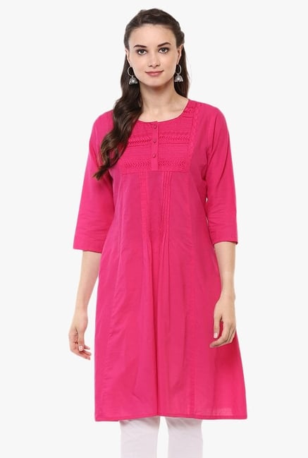 Evam Pink Embroidered Cotton Cambric Kurta Evam Pink Embroidered Cotton Cambric Kurta