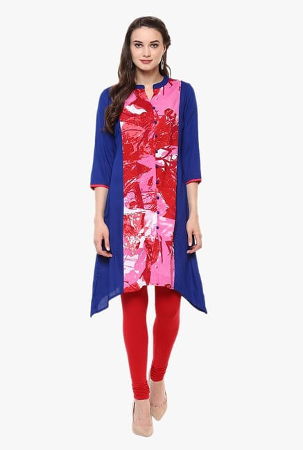 Avaana Blue & Pink Printed Rayon Kurti Avaana Blue & Pink Printed Rayon Kurti