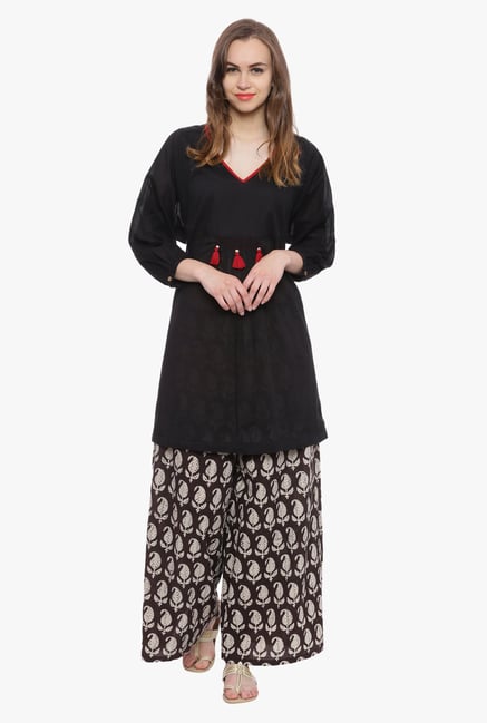 Avaana Black V Neck Voile Cotton Kurti Avaana Black V Neck Voile Cotton Kurti