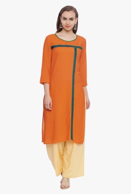 Avaana Orange Printed Rayon Kurta Avaana Orange Printed Rayon Kurta