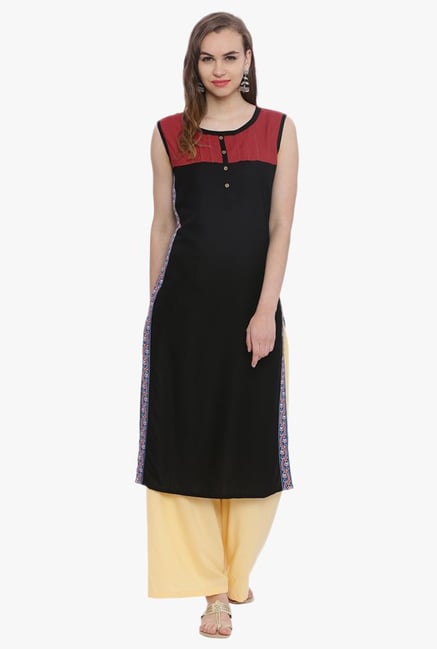 Avaana Black Round Neck Rayon Kurta Avaana Black Round Neck Rayon Kurta