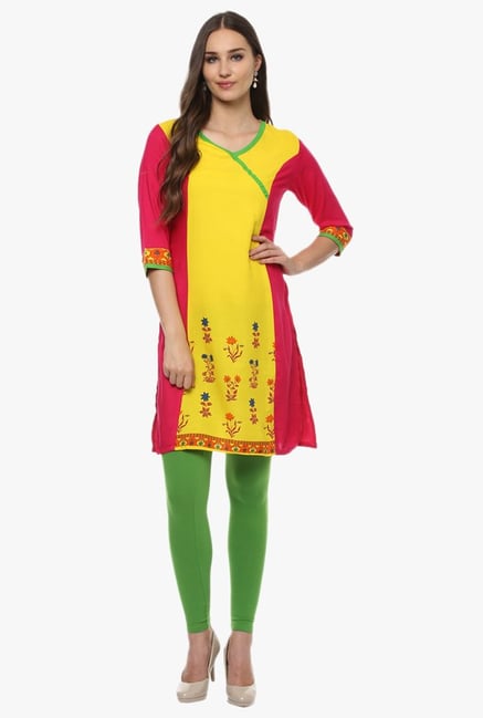 Evam Yellow Printed Rayon Kurta Evam Yellow Printed Rayon Kurta