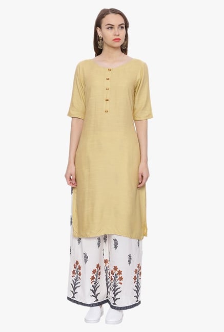 Avaana Ecru Textured Rayon Slub Kurta Avaana Ecru Textured Rayon Slub Kurta