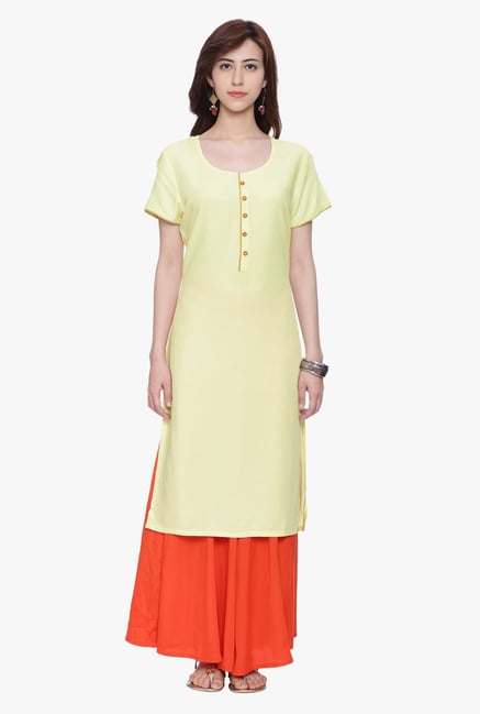 Avaana Yellow Round Neck Rayon Kurta Avaana Yellow Round Neck Rayon Kurta
