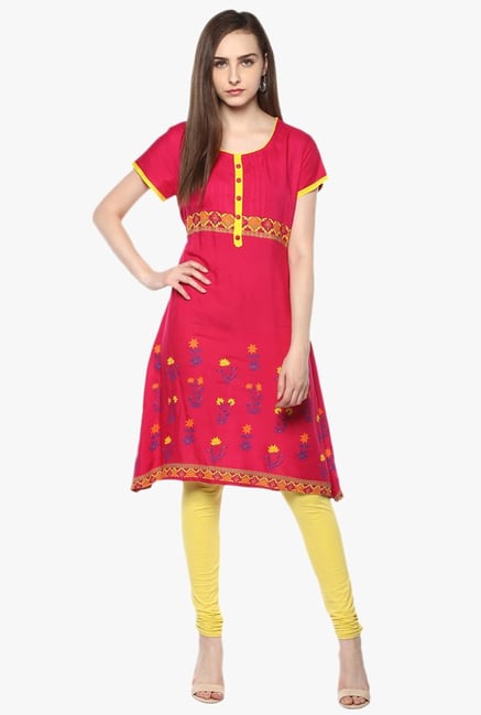 Evam Fuchsia Printed Rayon Kurta Evam Fuchsia Printed Rayon Kurta