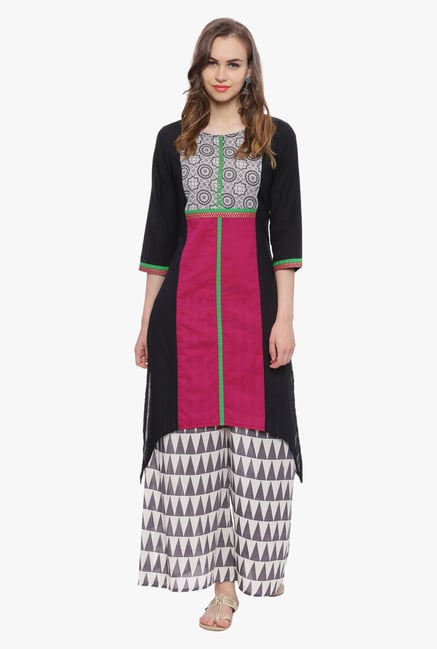 Avaana Black & Pink Printed Cambric Kurta Avaana Black & Pink Printed Cambric Kurta