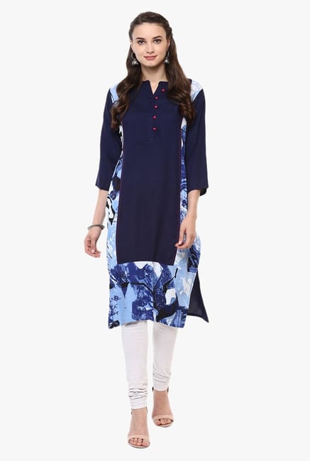 Avaana Navy Printed Rayon Kurta Avaana Navy Printed Rayon Kurta