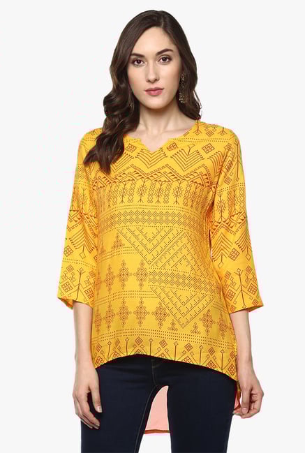 Avaana Yellow Printed Rayon Georgette Kurti Avaana Yellow Printed Rayon Georgette Kurti