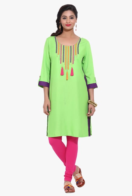 Avaana Lime Embroidered Rayon Kurta Avaana Lime Embroidered Rayon Kurta