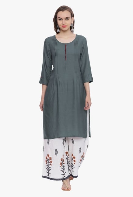 Avaana Grey Round Neck Rayon Kurta Avaana Grey Round Neck Rayon Kurta