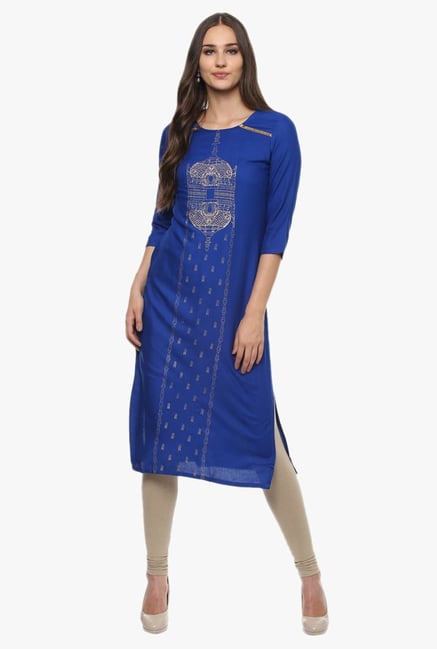 Evam Blue Printed Rayon Kurta Evam Blue Printed Rayon Kurta