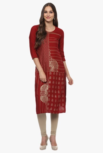 Evam Maroon Printed Rayon Kurta Evam Maroon Printed Rayon Kurta