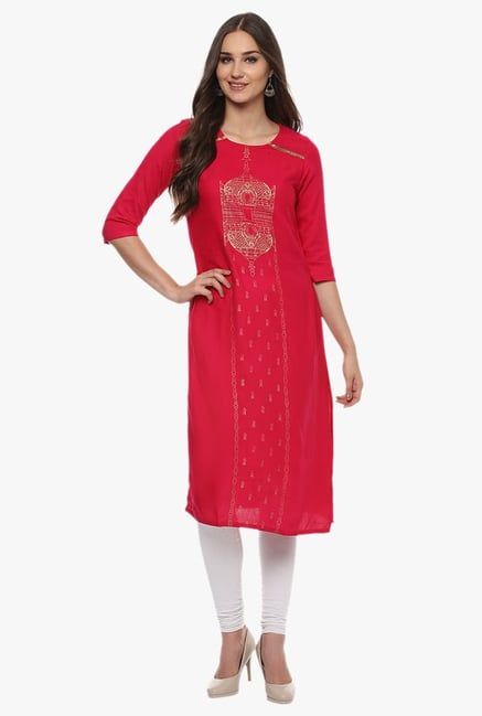 Evam Pink Printed Rayon Kurta Evam Pink Printed Rayon Kurta