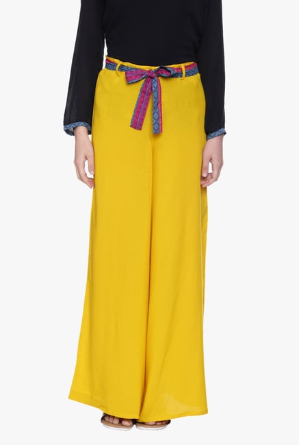 Avaana Mustard Rayon Straight Palazzo Avaana Mustard Rayon Straight Palazzo
