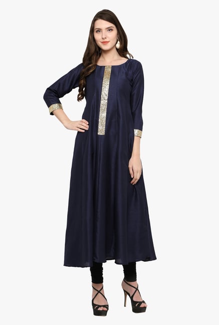 Ahalyaa Navy Textured Poly Silk Anarkali Kurta Ahalyaa Navy Textured Poly Silk Anarkali Kurta