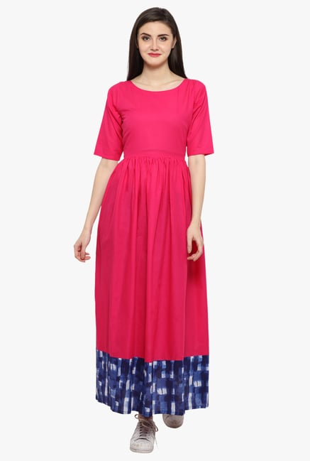 Ahalyaa Pink Cotton Flared Anarkali Kurta Ahalyaa Pink Cotton Flared Anarkali Kurta