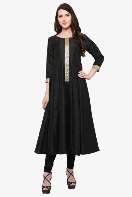 Ahalyaa Black Textured Poly Silk Anarkali Kurta Ahalyaa Black Textured Poly Silk Anarkali Kurta