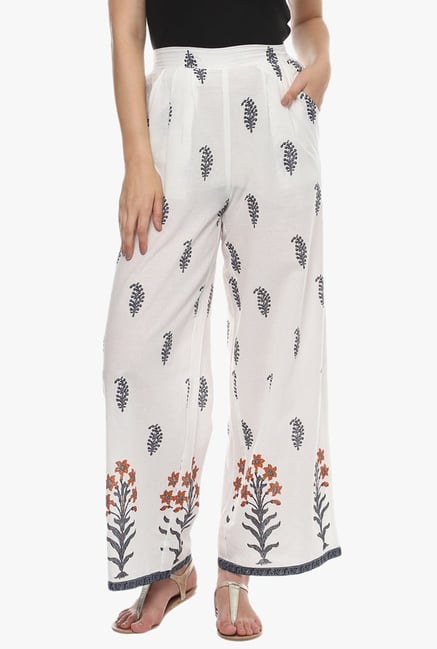Avaana Off White Printed Cotton Palazzo Avaana Off White Printed Cotton Palazzo