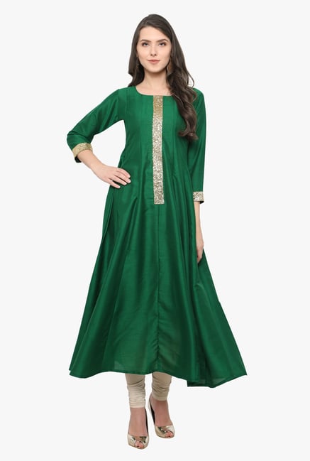 Ahalyaa Green Textured Poly Silk Anarkali Kurta Ahalyaa Green Textured Poly Silk Anarkali Kurta