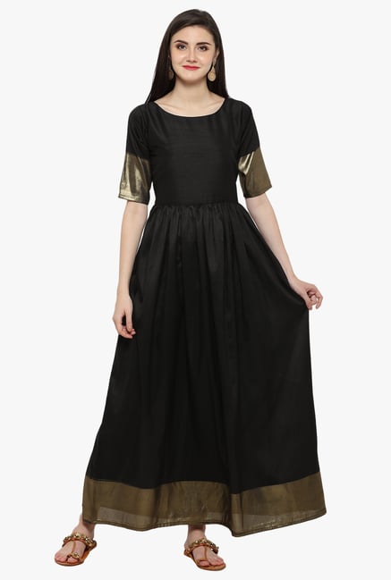 Ahalyaa Black Textured Poly Silk Anarkali Kurta Ahalyaa Black Textured Poly Silk Anarkali Kurta