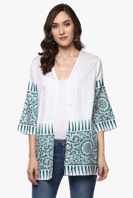 Evam White Printed Rayon Gilet Evam White Printed Rayon Gilet