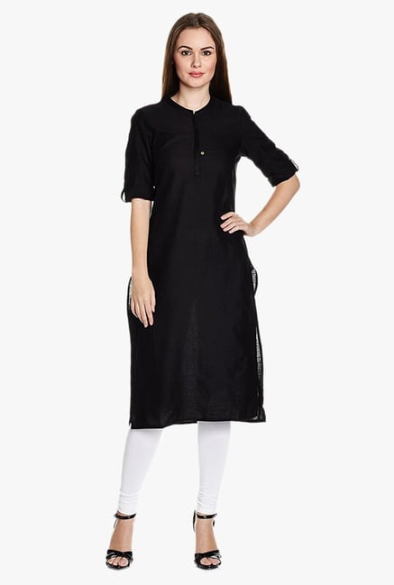 Aurelia Black Band Neck Cotton Kurta Aurelia Black Band Neck Cotton Kurta