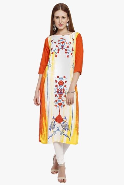 Aurelia Orange & White Printed Viscose Kurta Aurelia Orange & White Printed Viscose Kurta