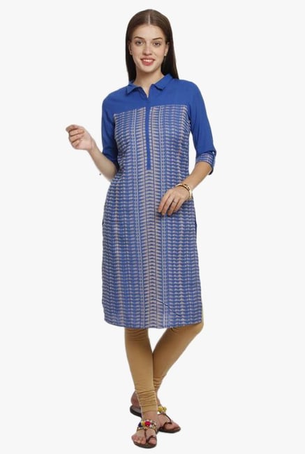 Aurelia Dark Blue Printed Cotton Kurta Aurelia Dark Blue Printed Cotton Kurta