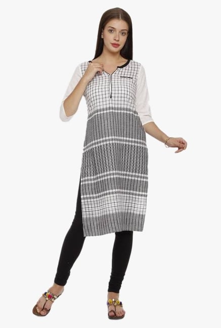 Aurelia Off White & Black Checks Cotton Kurta Aurelia Off White & Black Checks Cotton Kurta