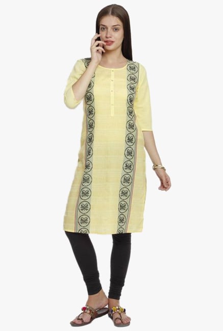 Aurelia Yellow Printed Cotton Kurta Aurelia Yellow Printed Cotton Kurta