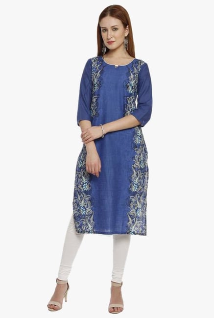 Aurelia Navy Printed Cotton Kurta Aurelia Navy Printed Cotton Kurta