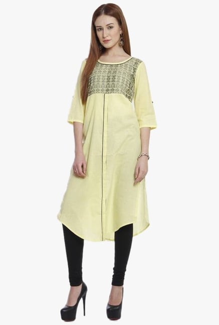 Aurelia Yellow Printed Cotton Kurta Aurelia Yellow Printed Cotton Kurta