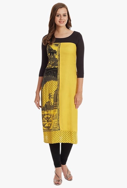 Aurelia Yellow Printed Viscose Kurta Aurelia Yellow Printed Viscose Kurta