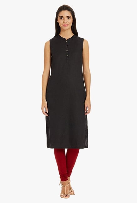 Aurelia Black Band Neck Cotton Kurta Aurelia Black Band Neck Cotton Kurta