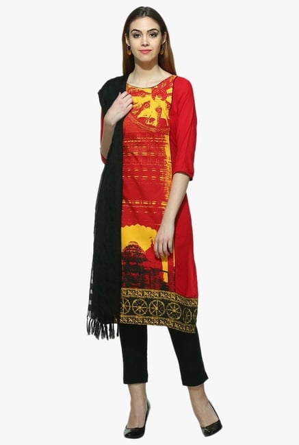 Aurelia Red Printed Viscose Kurta Aurelia Red Printed Viscose Kurta