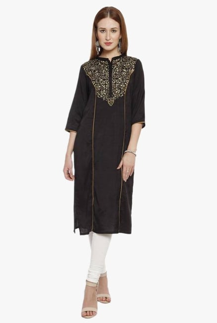 Aurelia Black Printed Viscose Kurta Aurelia Black Printed Viscose Kurta