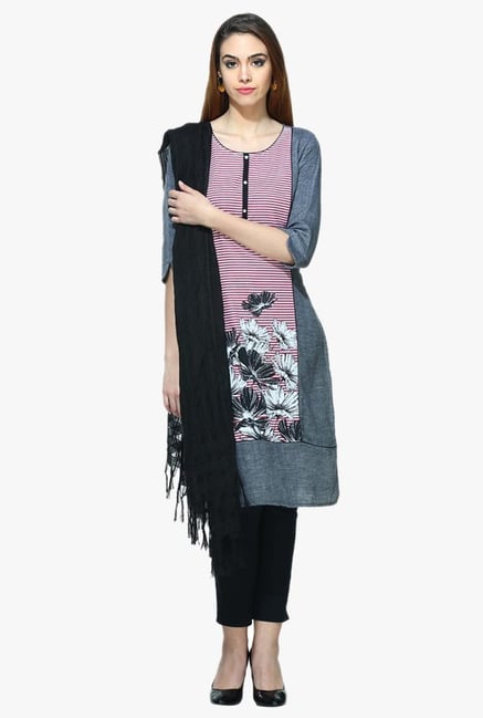 Aurelia Pink & Grey Printed Cotton Kurta Aurelia Pink & Grey Printed Cotton Kurta