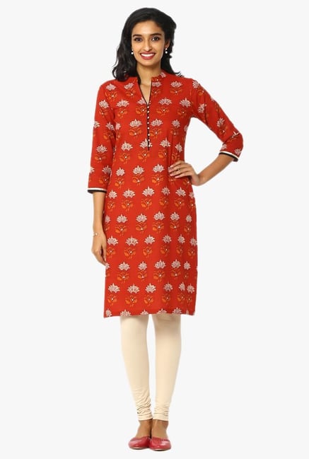Soch Rust Floral Print Cotton Kurta Soch Rust Floral Print Cotton Kurta