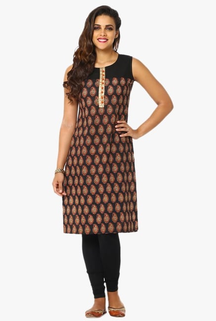 Soch Black Printed Cotton Kurta Soch Black Printed Cotton Kurta