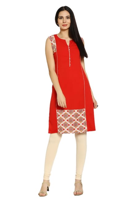 Soch Red Printed Rayon Kurta Soch Red Printed Rayon Kurta