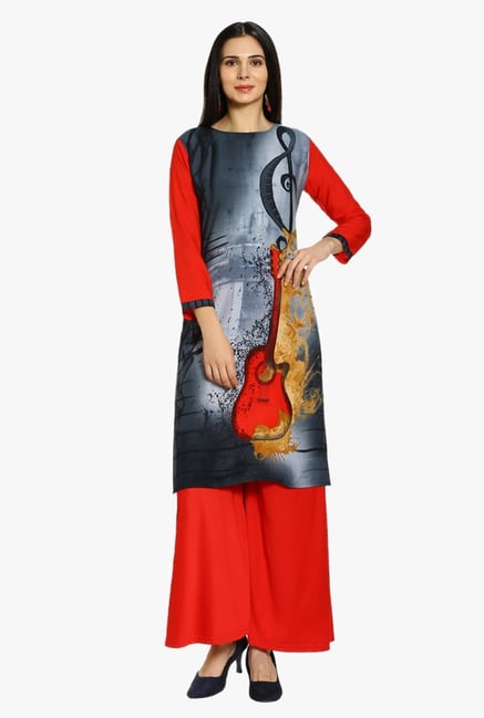 Soch Black Printed Rayon Kurta Soch Black Printed Rayon Kurta