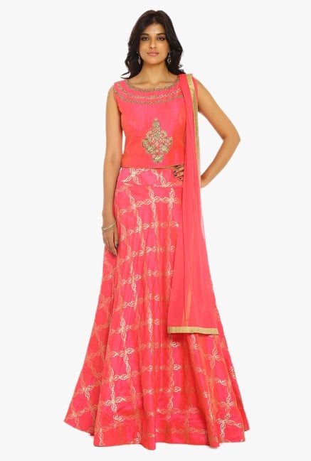 Soch Pink Embroidered Silk Suit Set Soch Pink Embroidered Silk Suit Set