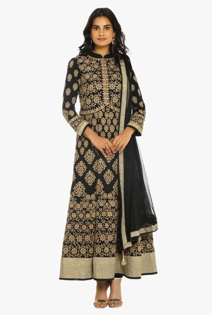Soch Black & Beige Embroidered Chanderi Suit Set Soch Black & Beige Embroidered Chanderi Suit Set