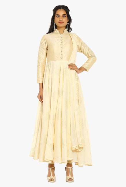 Soch Beige & Gold Printed Chanderi Suit Set Soch Beige & Gold Printed Chanderi Suit Set