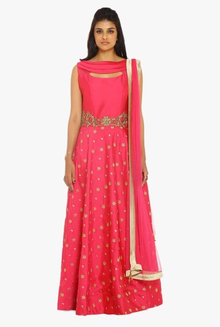 Soch Magenta & Gold Embroidered Silk Suit Set Soch Magenta & Gold Embroidered Silk Suit Set