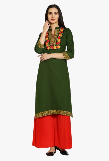 Soch Green Embroidered Cotton Kurta Soch Green Embroidered Cotton Kurta