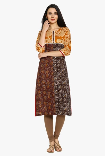 Soch Mustard & Maroon Printed Cotton Kurta Soch Mustard & Maroon Printed Cotton Kurta