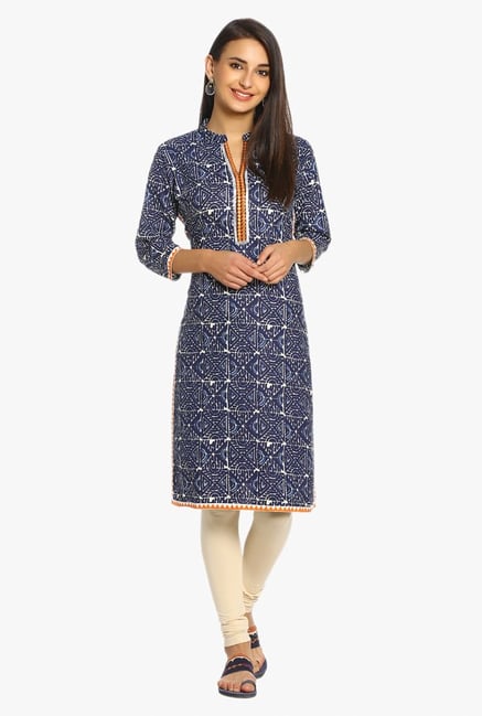 Soch Navy Geometric Print Cotton Kurta Soch Navy Geometric Print Cotton Kurta